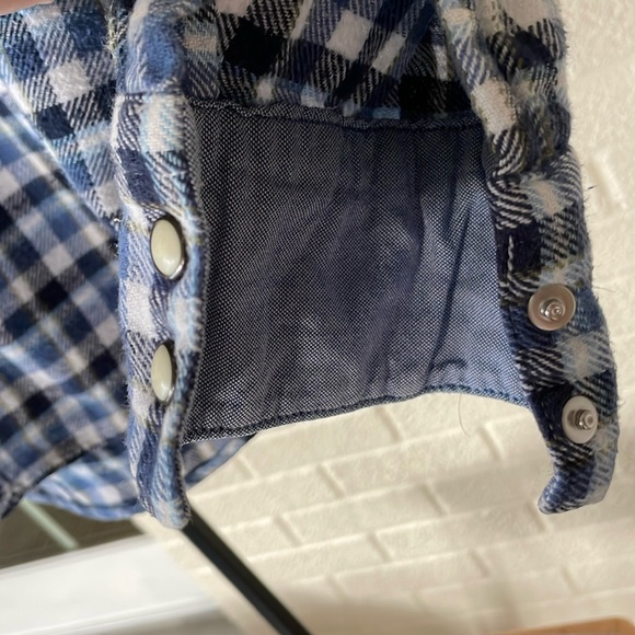 Levi’s Flannel Vintage & Western Style Gingham Blue & White Shirt Men’s SM Slim - Picture 10 of 17
